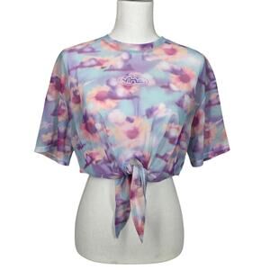 NIKE Y2K PASTEL TIE‑DYE MESH FRONT‑TIE CROPPED SHORT‑SLEEVE TOP – WOMEN’S MEDIUM